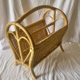 Vintage wicker and bamboo magazine rack