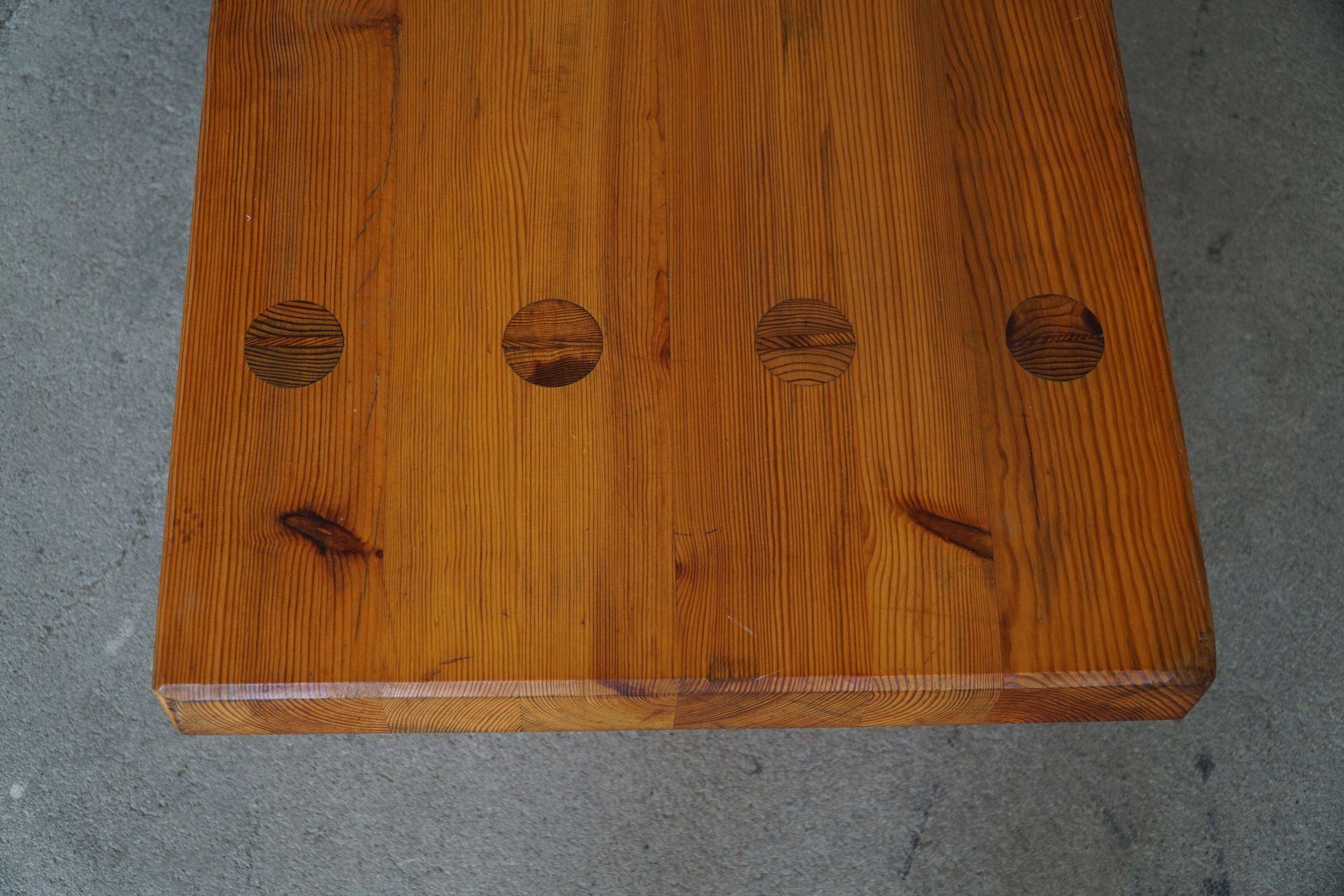 Table basse carrée moderne suédoise en pin massif de Sven Larsson, Brutalist, 1970