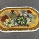 Vintage oval rug from the 70s - Pop flower patterns in green & mustard 185x115.