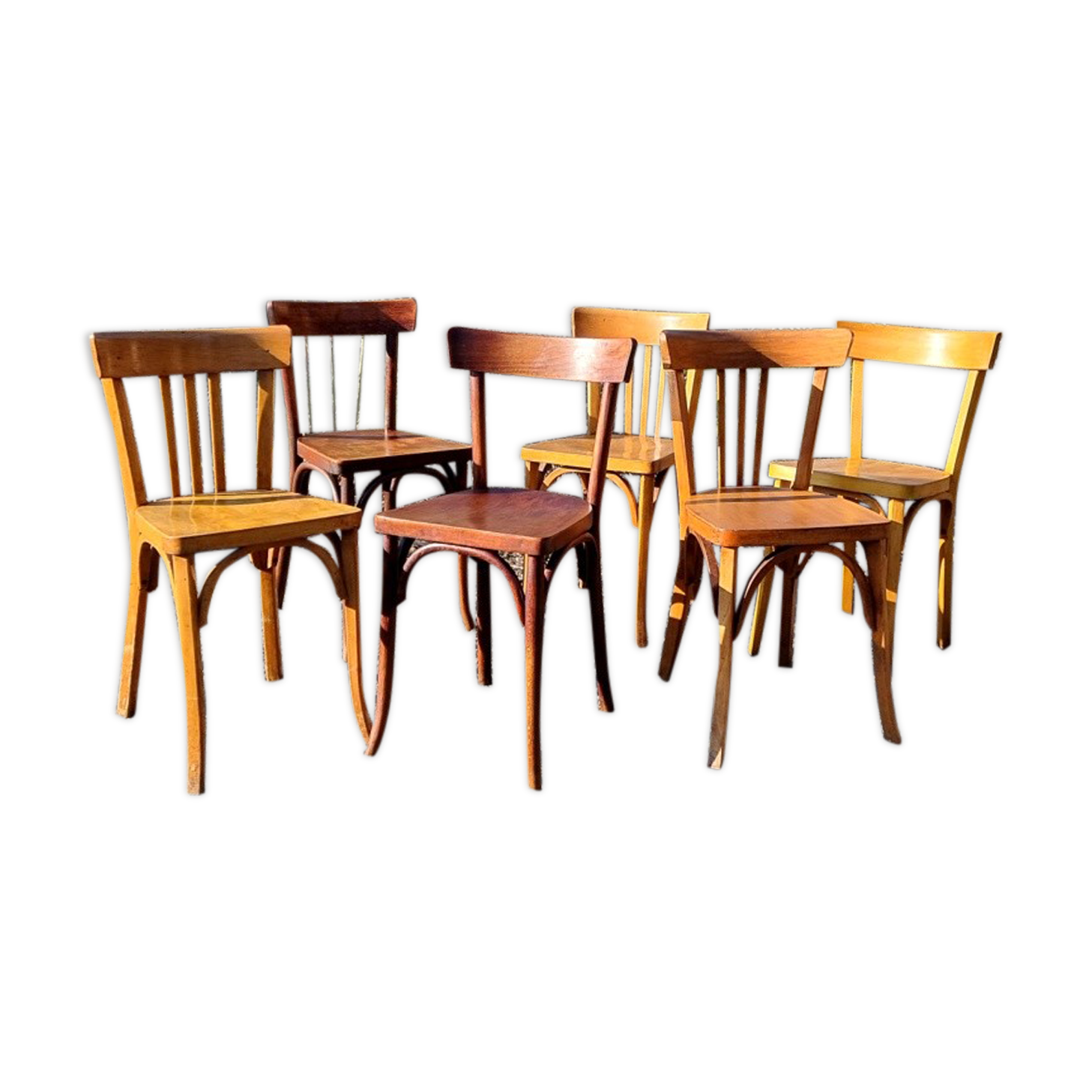 Mix 6 bistro chairs 50s/60s in curved wood