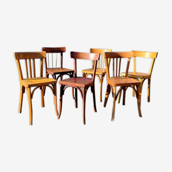 6 chaises bistrot années 50/60 en bois courbé