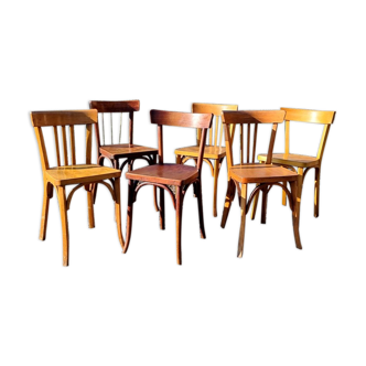 Mix 6 bistro chairs 50s/60s in curved wood