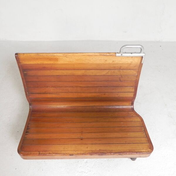 Banc de train en teck double face, années 1930