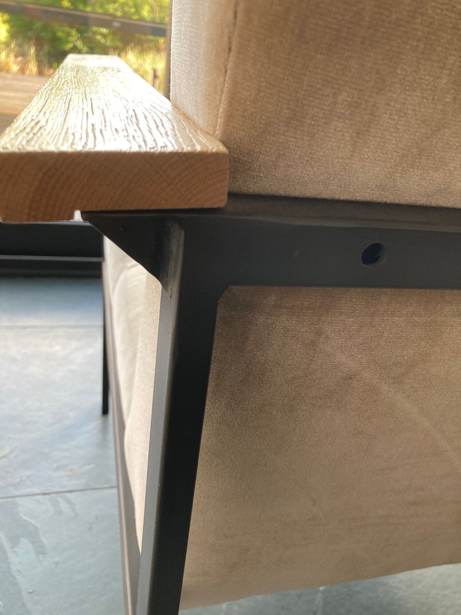 Pair of pomax metal/velvet armchairs