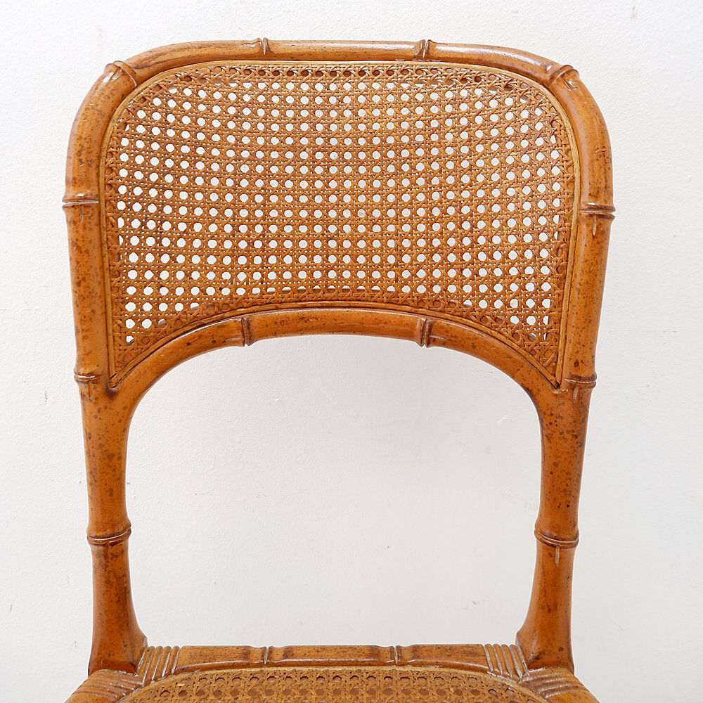 Vintage organic style chair in faux bamboo and caning - 1960s
