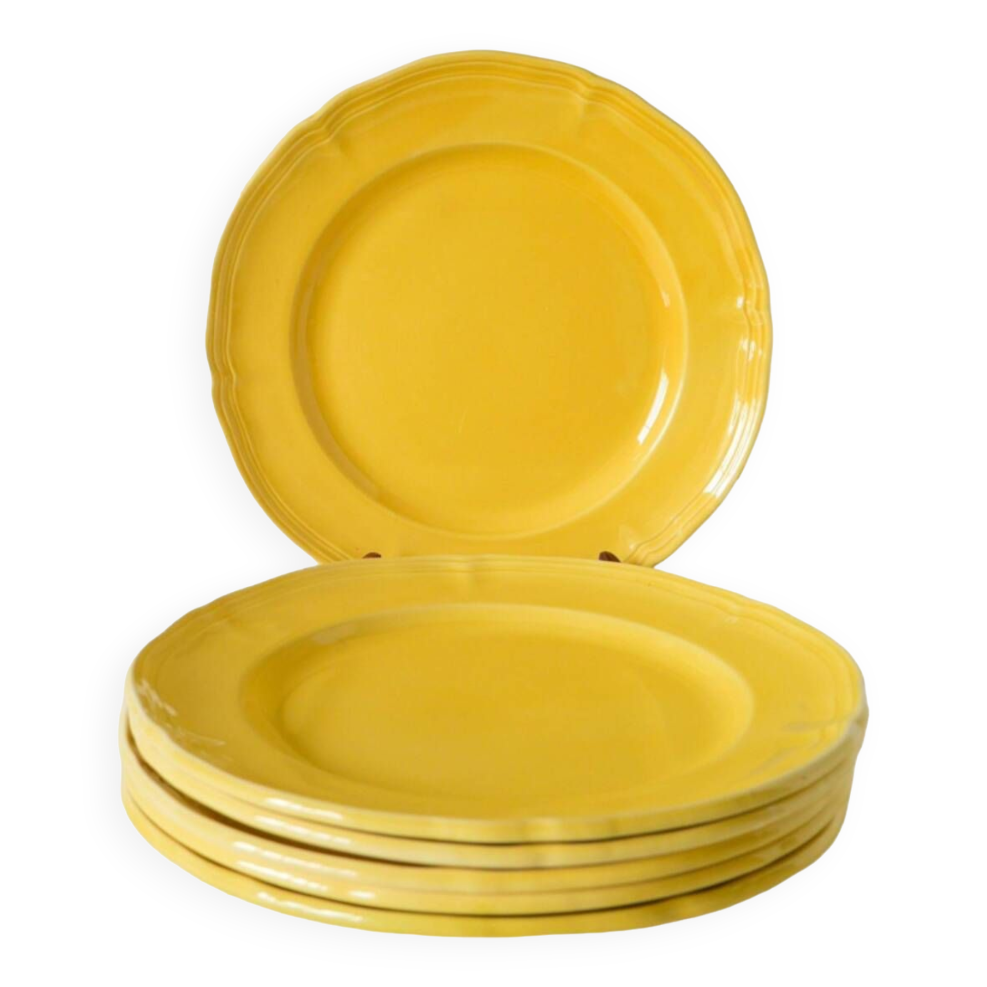 Set of 5 Badonviller chick yellow dinner plates 1960
