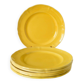 Lot de 5 assiettes plates Badonviller jaune poussin 1960