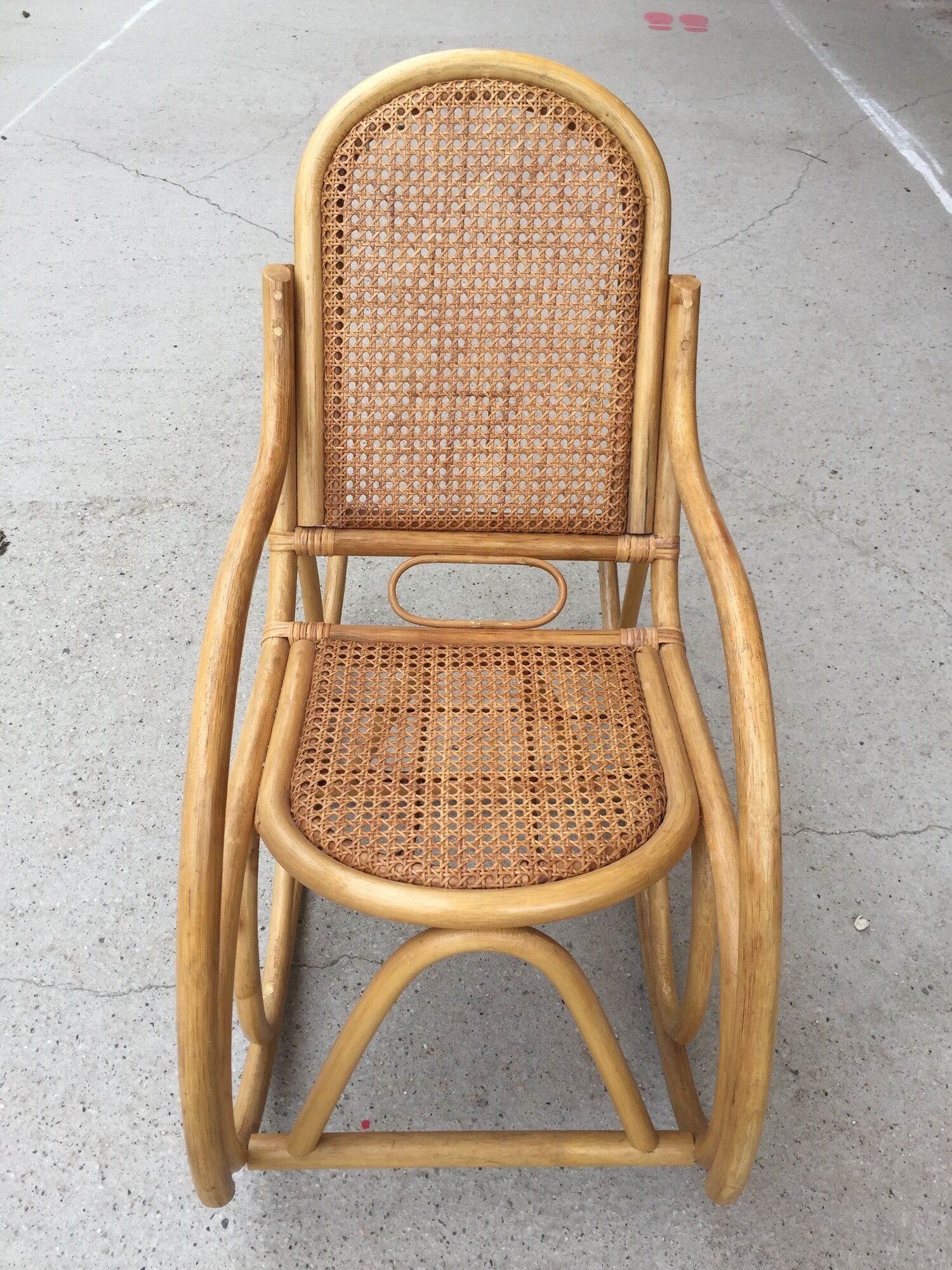 Rocking chair children wooden, rattan and canning circa 60/70