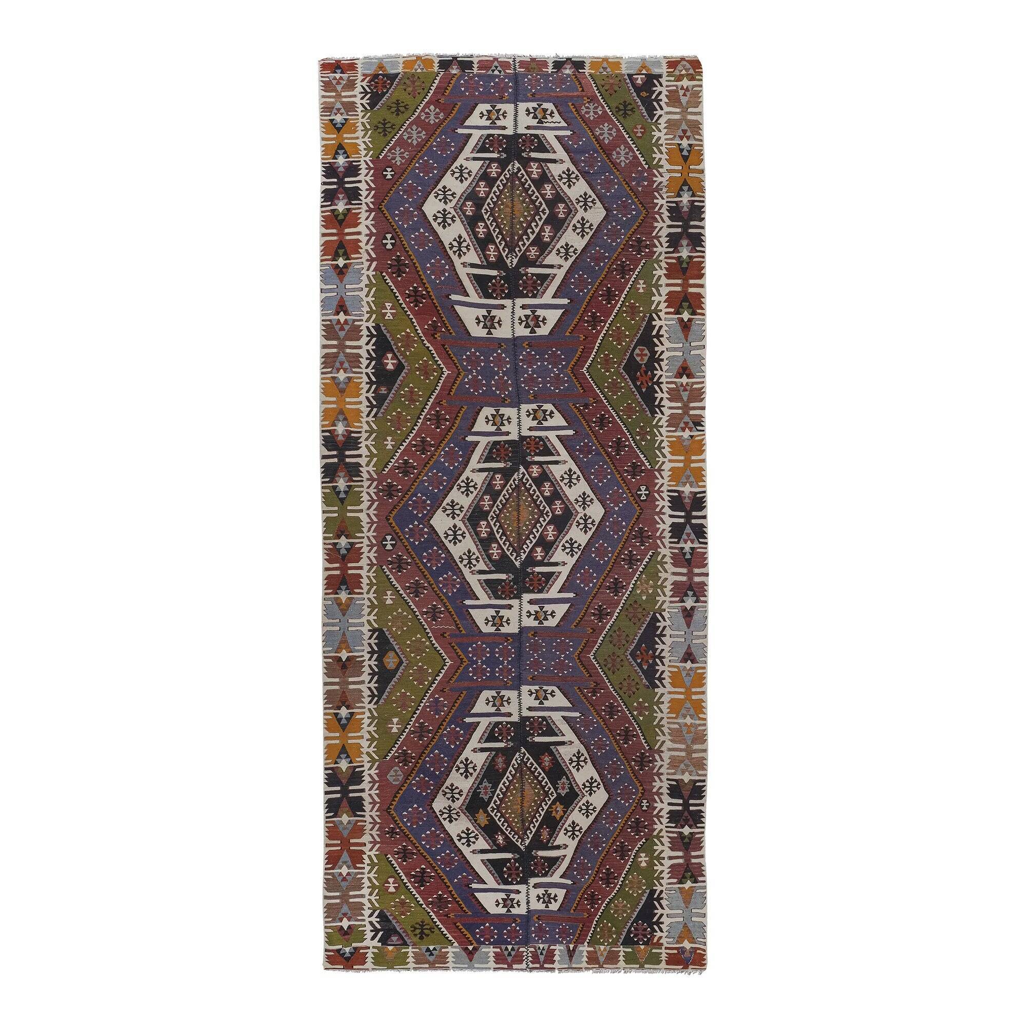 Vintage Turkish kilim, handwoven, 150x363 cm.
