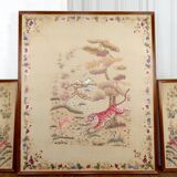 Important Set of Three Indochinese Silk Embroidered Tapestries