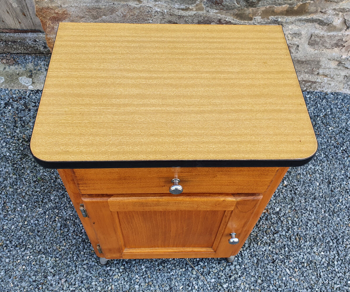 Pair of bedsides, boarding school, wood, metal, formica, vintage, 50s