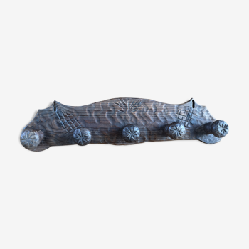 Coat rack in carved wood brutalist folk art