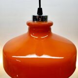 Suspension vintage en verre opalin orange avec finition chromée, années 60