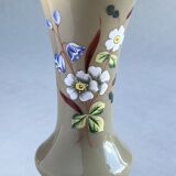 Beige opaline vase with hand-painted flower addition