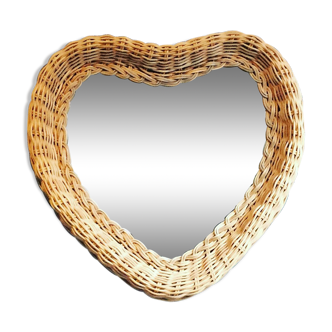 Rattan mirror heart 34x35cm