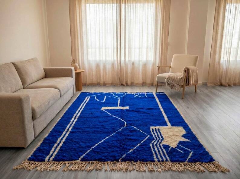Tapis marocain berbère bleu en laine 200cmx300cm