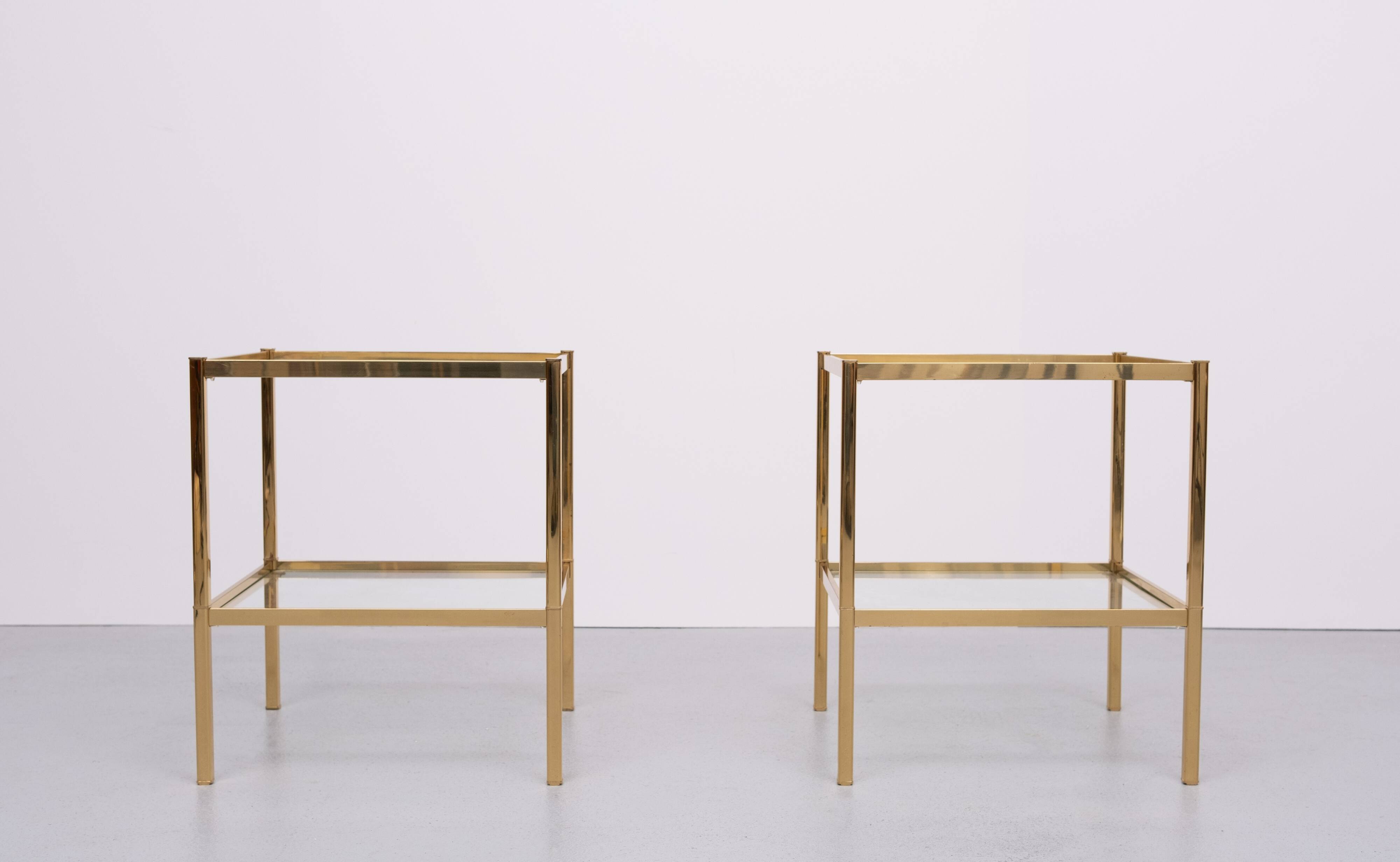 Pair Renato Zevi Brass square side tables 1970s Italy