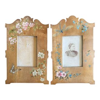 Paire de cadre art nouveau vers 1900 libellule et fleurs pour restauration
