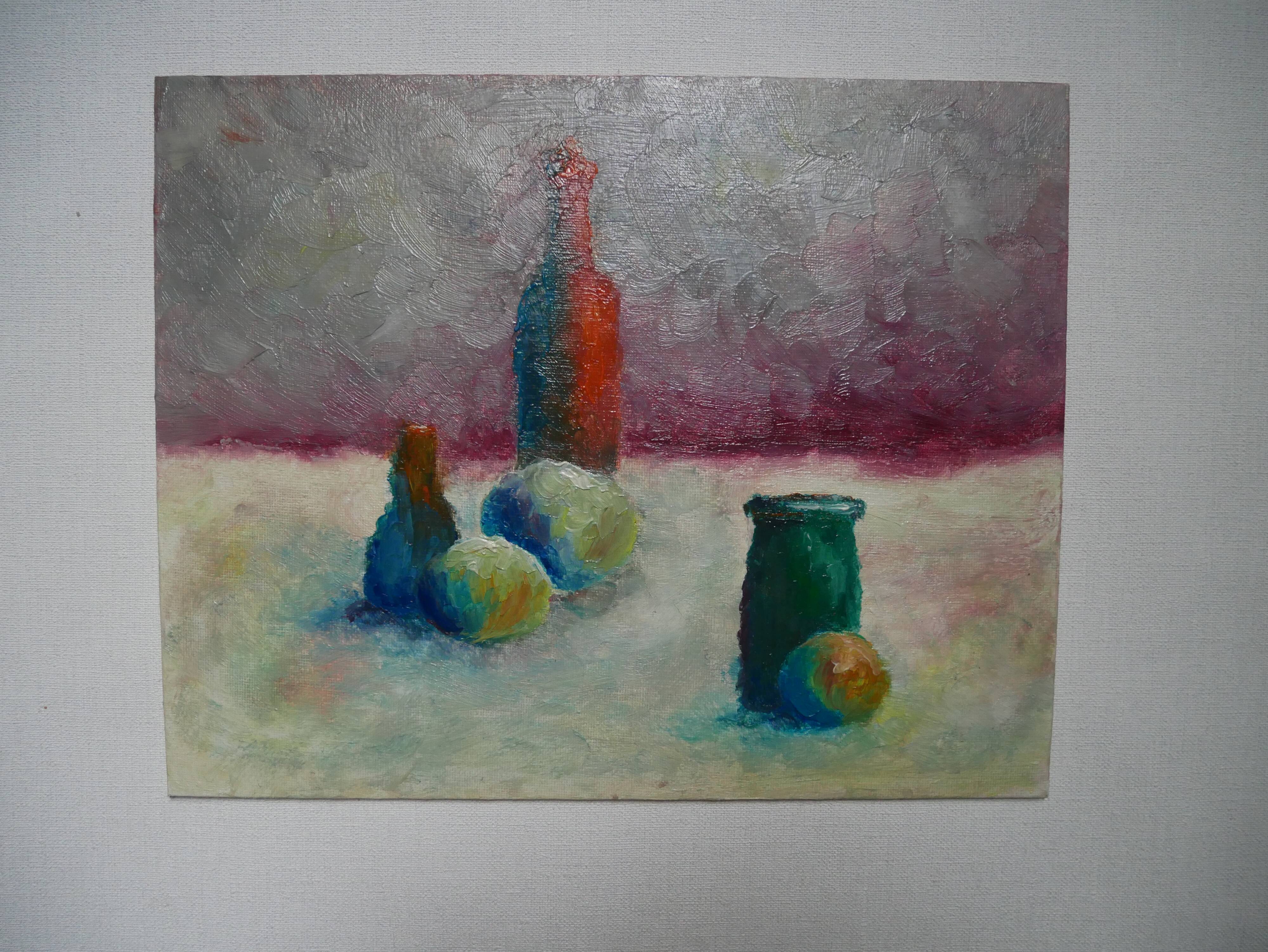 Framed painting, contemporary still life, oil on canvas board, country decoration