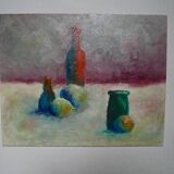 Framed painting, contemporary still life, oil on canvas board, country decoration