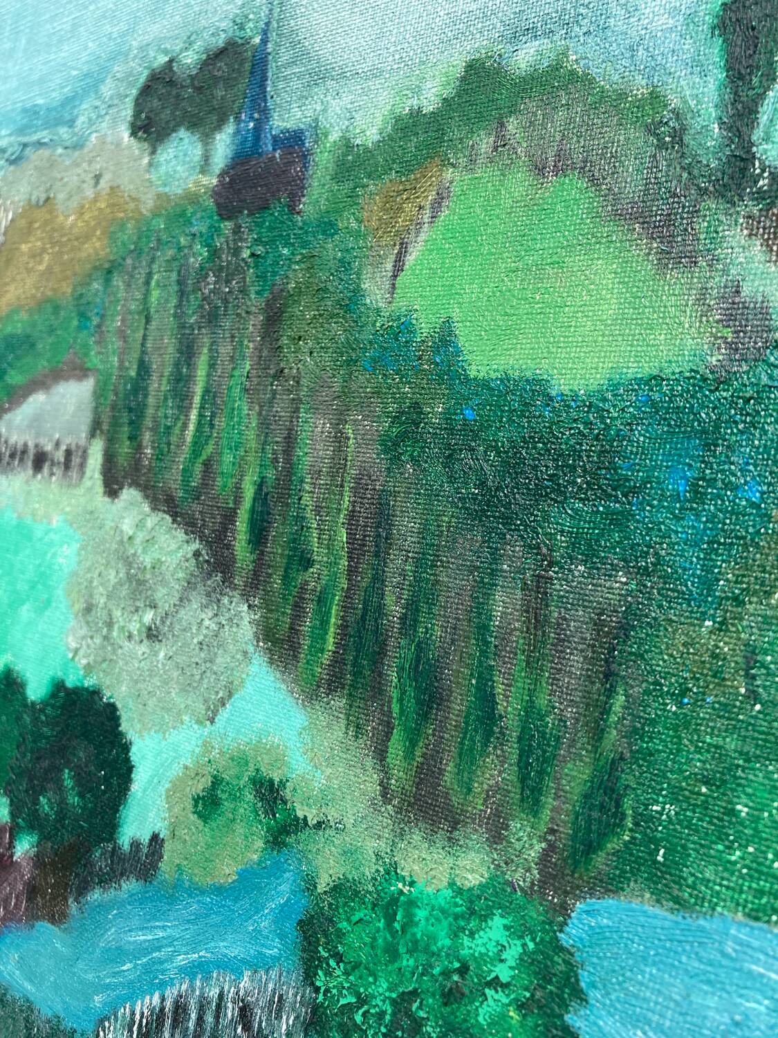 Tableau, huile sur toile paysage naïf