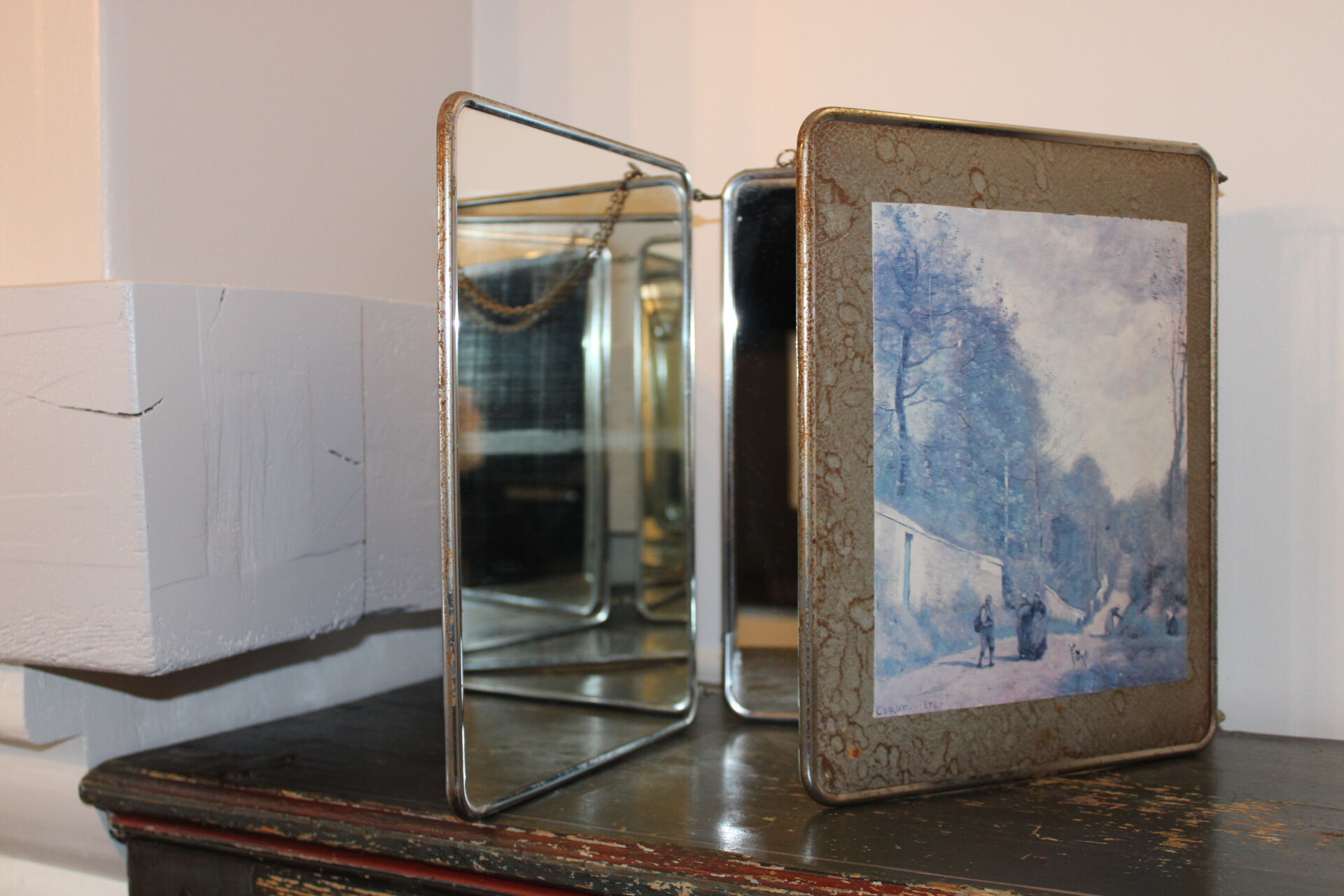 Vintage triptych barber mirror