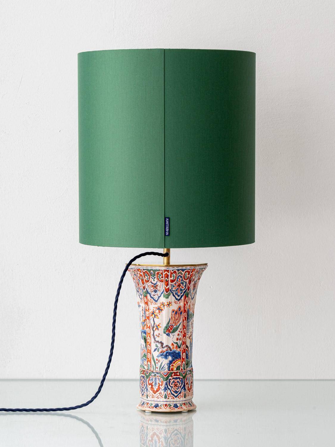 Chinese-style table lamp, French earthenware ceramic in Delft style, 1900s.