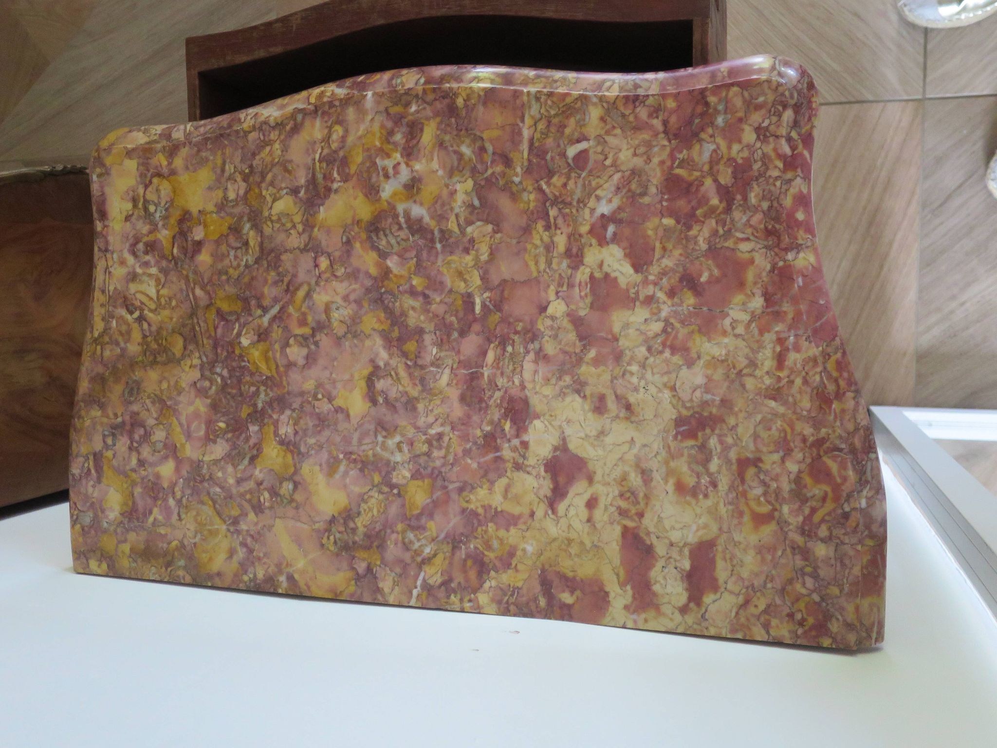 Paire de 2 chevets-louis xv-marqueterie-2 tiroirs-marbre rose