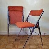 Pair of vintage folding chairs in chrome-plated steel, 70s, restored