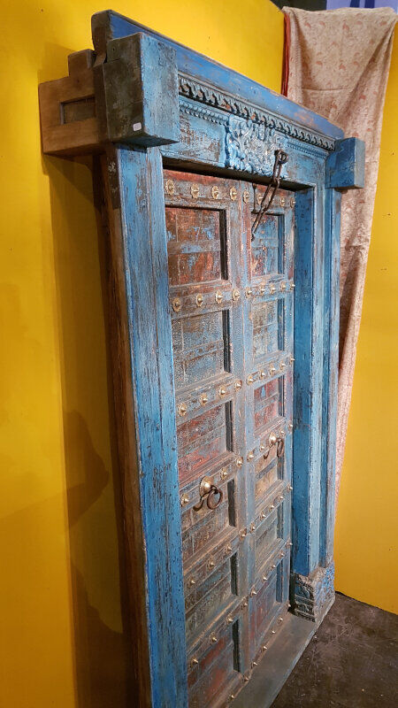 Door sculpted Indian Rajasthan old patina original old teak