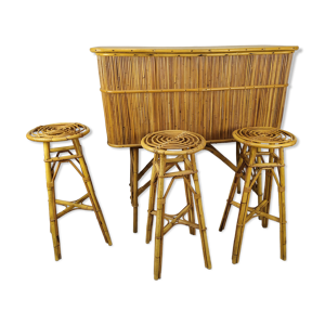 bar et tabourets rotin