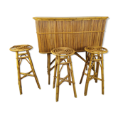 Vintage rattan bar and stools