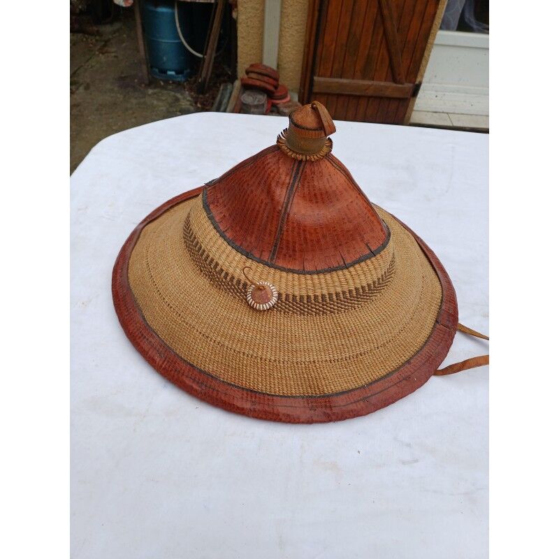 African hat from Nigeria, straw and leather