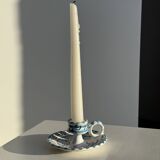 Light blue Moustiers candlestick H5 D12.5