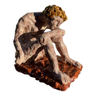 Sculpture contemporaine figure féminine terre cuite émaillée signée