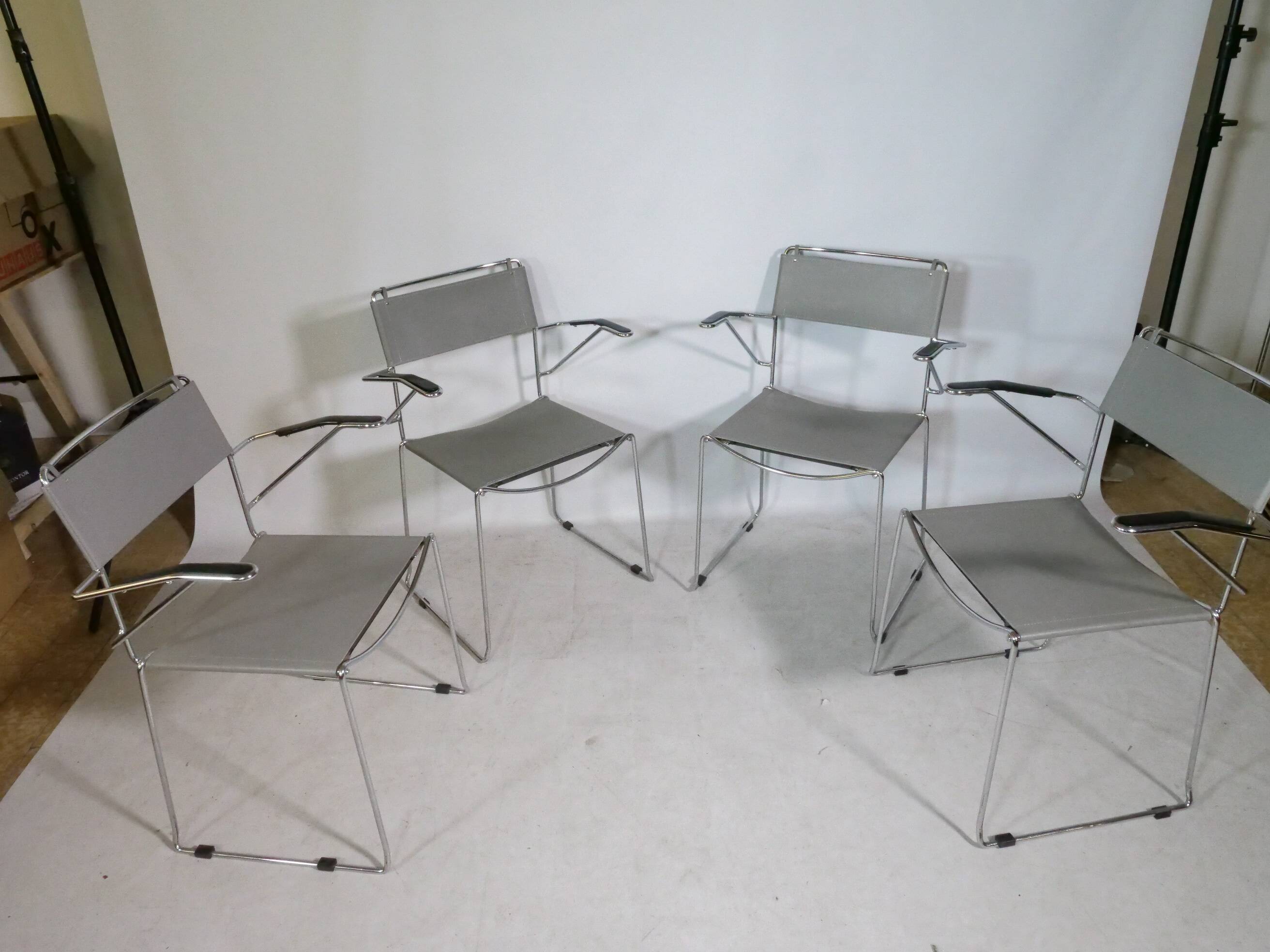 Mid-Century Design Chrome and Leather Chairs from Italy, Set of 4, 1970s