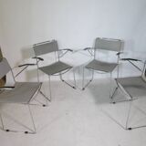 Mid-Century Design Chrome and Leather Chairs from Italy, Set of 4, 1970s