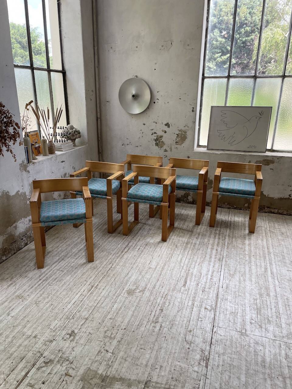Set of 6 oak chairs with armrests Ate Van Apeldoorn