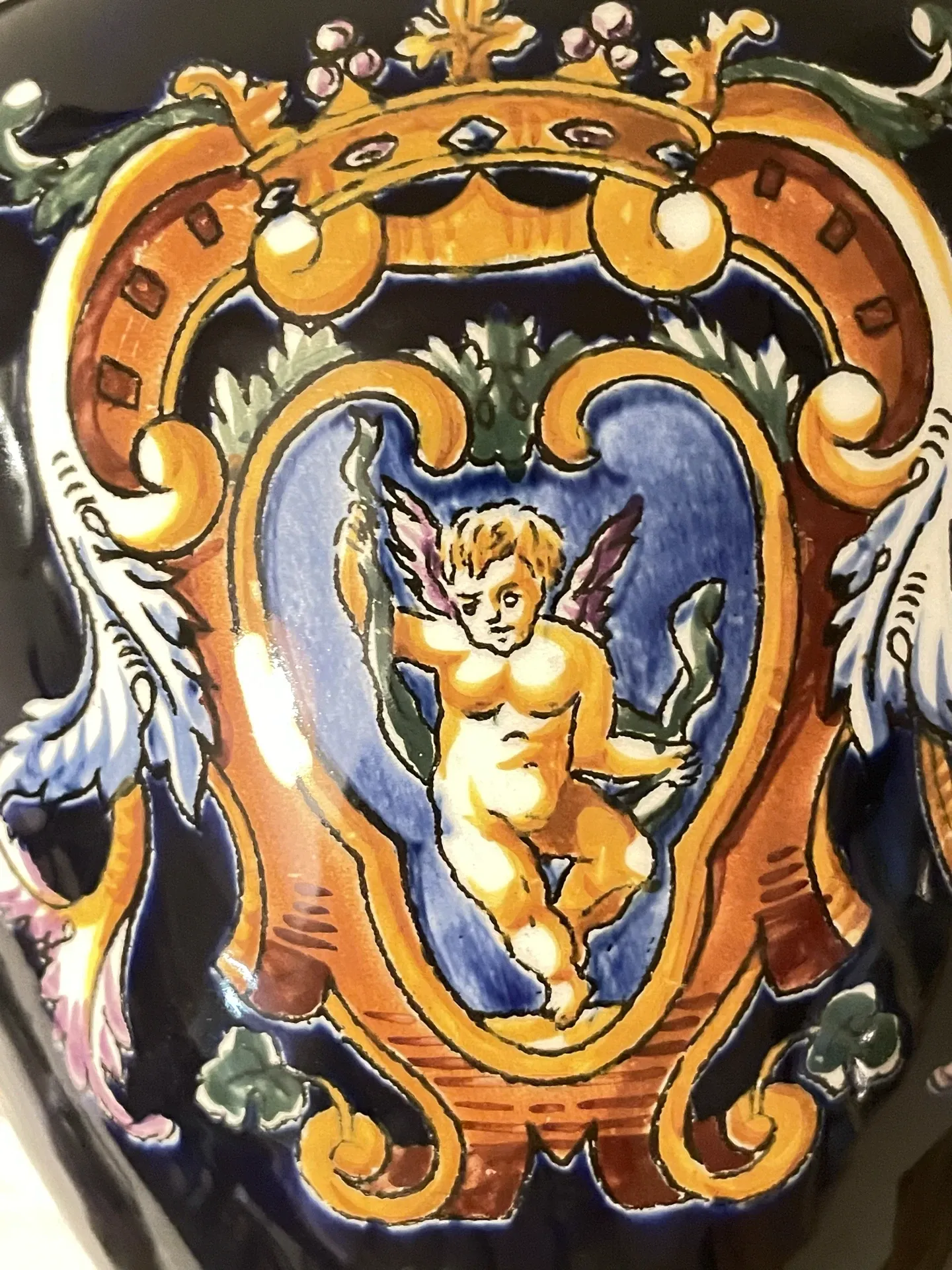 Pied de lampe Gien décor Renaissance peint à la main