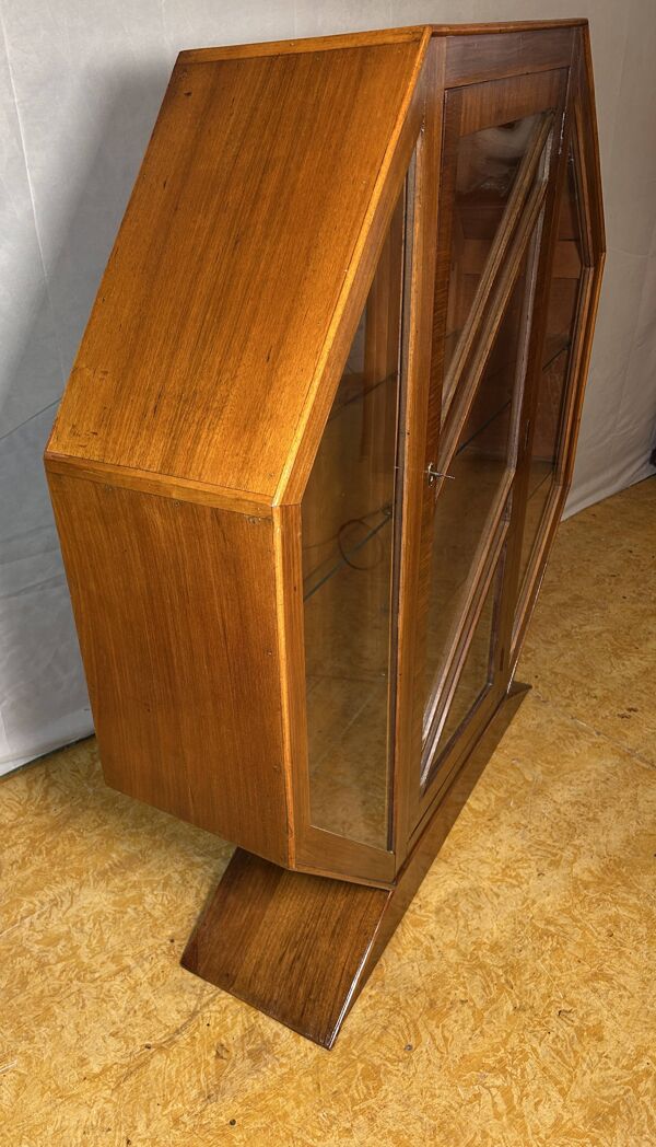 Vitrine hexagonale Art Déco Vintage Brocante en noyer – 1920-1930