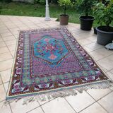Tunisian carpet in turquoise wool and fuchsia 157x267cm