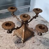 Chandelier 4 branches 5 bougeoirs en laiton