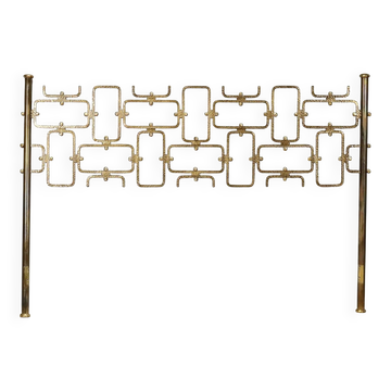 Vintage headboard for double bed in brass, geometric design, Italy, 1960s.