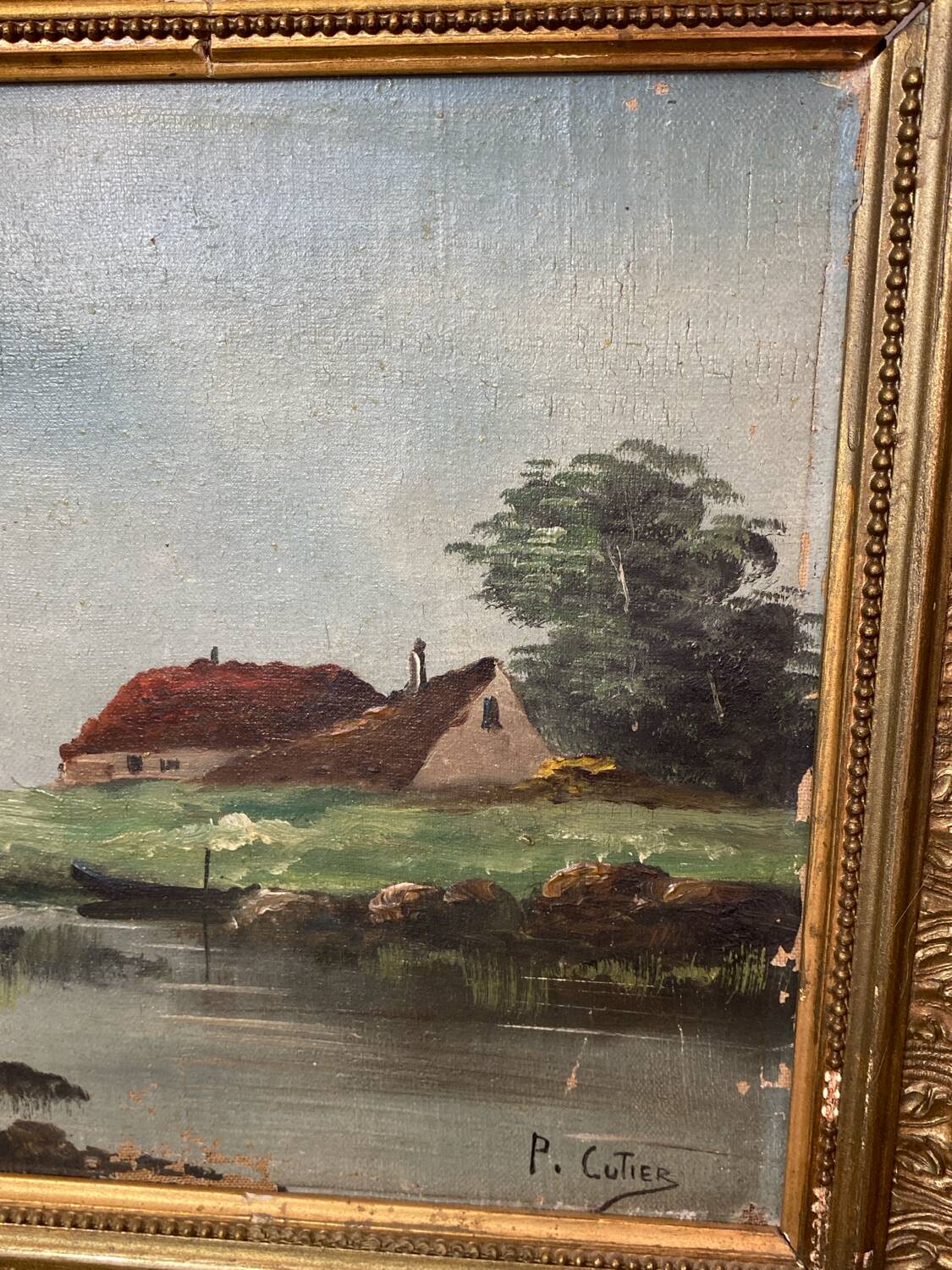 Framed oil on canvas, P.Cutier, 19th century