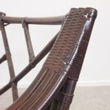 Mid century vintage boho 2-seater sofa with leather cushions