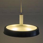 Large Mid Century suspension lamp with lacquered metal and engraved opaline glass from 1960.