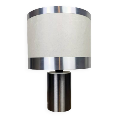 Lampe de table vintage • gioffredo reggiani • cylindre • acier brossé • 1970