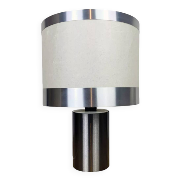 Lampe de table vintage • gioffredo reggiani • cylindre • acier brossé • 1970