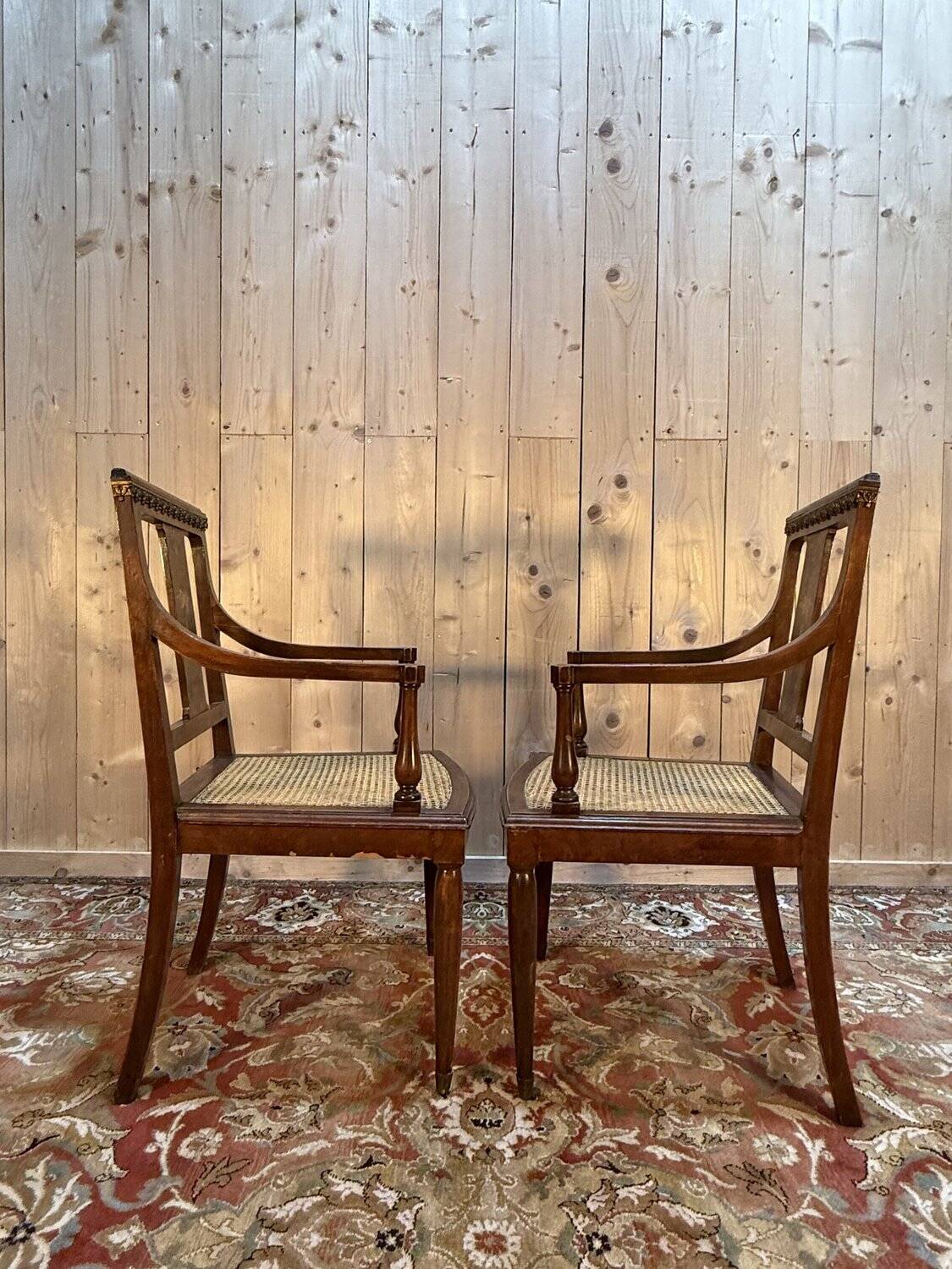 Pair of Art Deco armchairs with caning