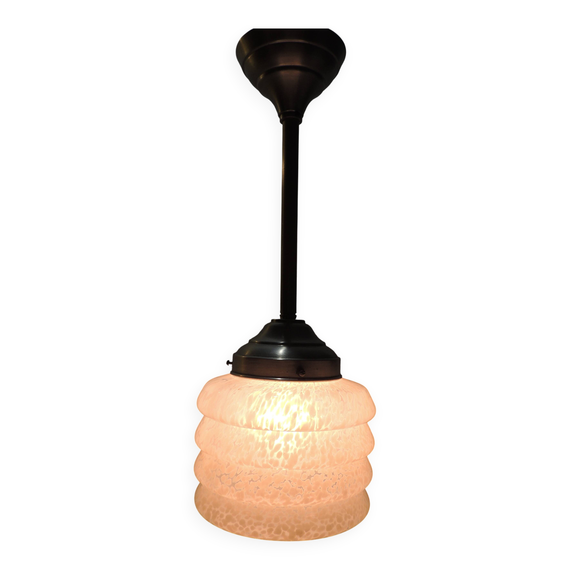 Vintage pendant light in white speckled opaline glass